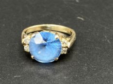 14ct gold, blue stone and diamond ring