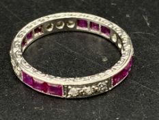 18ct white gold, diamond and ruby eternity ring