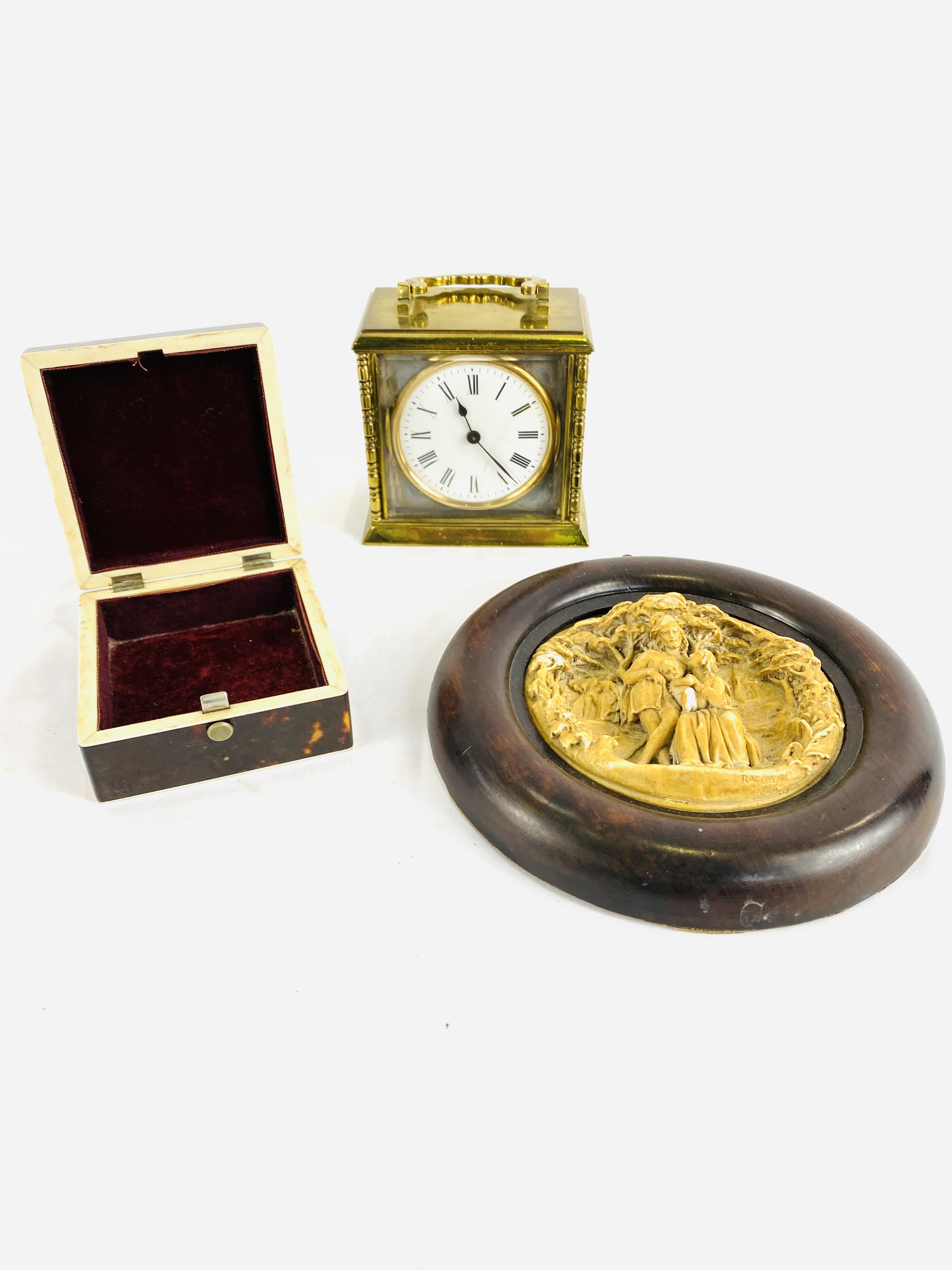 Brass carriage clock and other items
