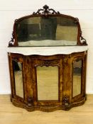 19th century mahogany serpentine fronted credenza with mirrored raised back, marble top and three