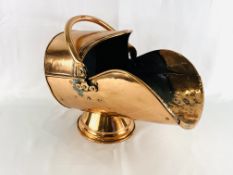 Copper coal scuttle and other items of copper and brass