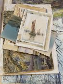 Collection of unframed watercolours and prints