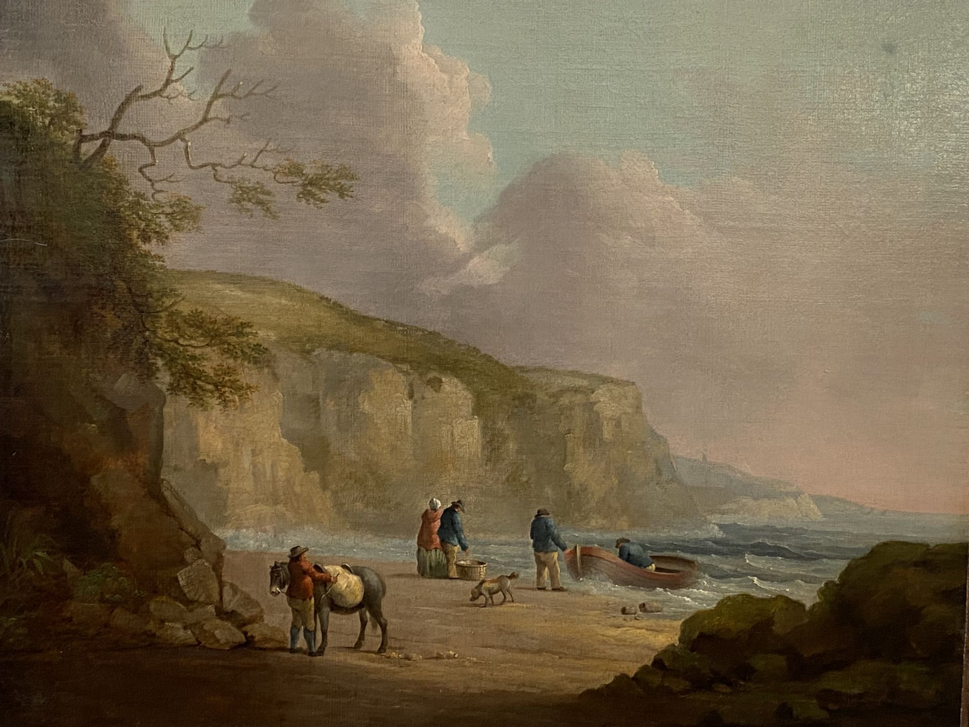 Attributed to George Morland, gilt framed oil on canvas of a coastal scene - Image 4 of 6