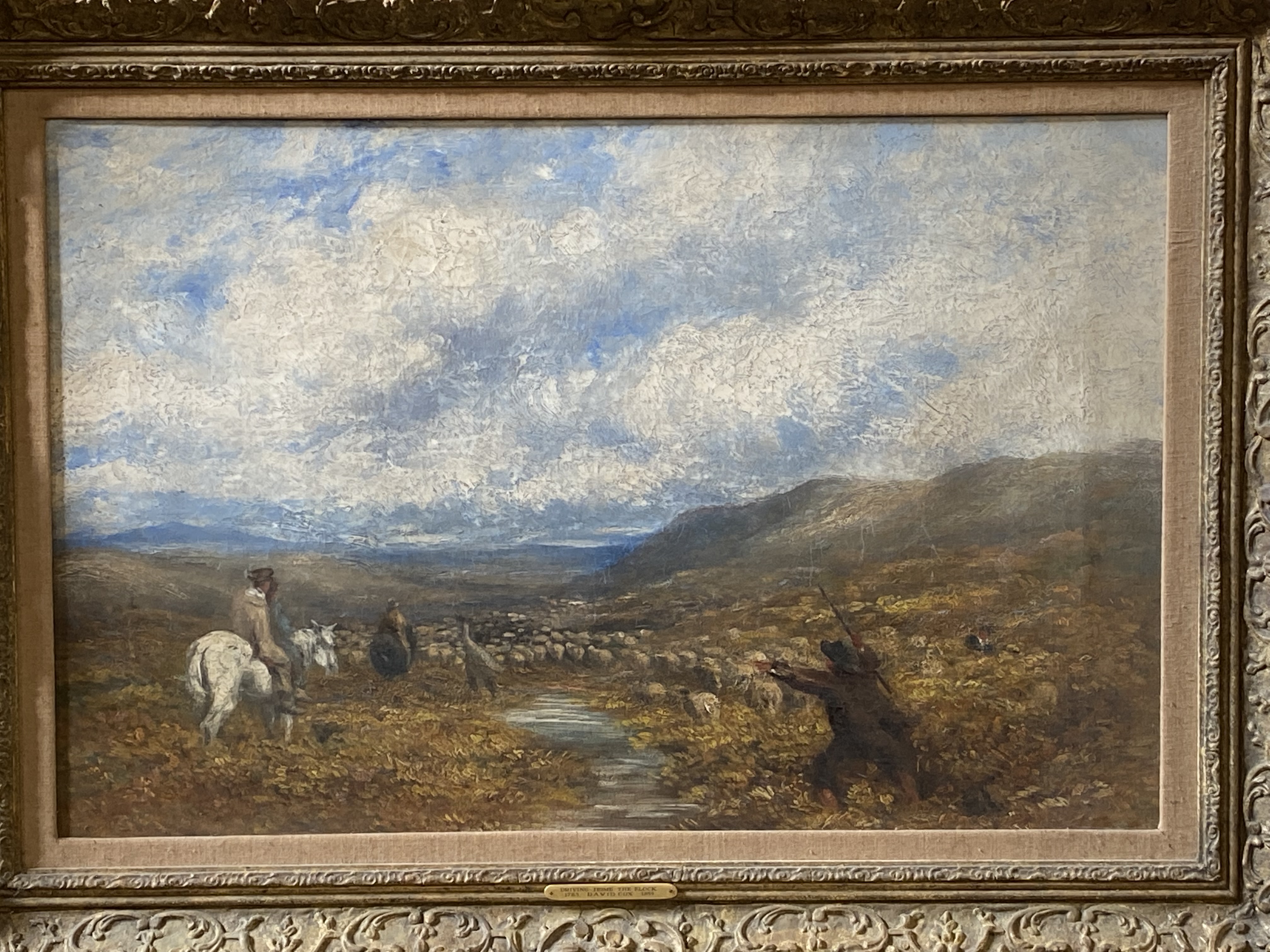 Framed oil on canvas 'Driving the Flock'