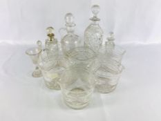 Five cut glass wine glass rinsers and other glass