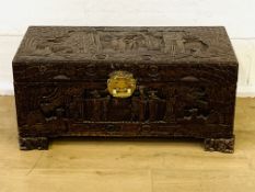 Oriental carved wood trunk