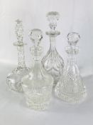 Four cut glass decanters