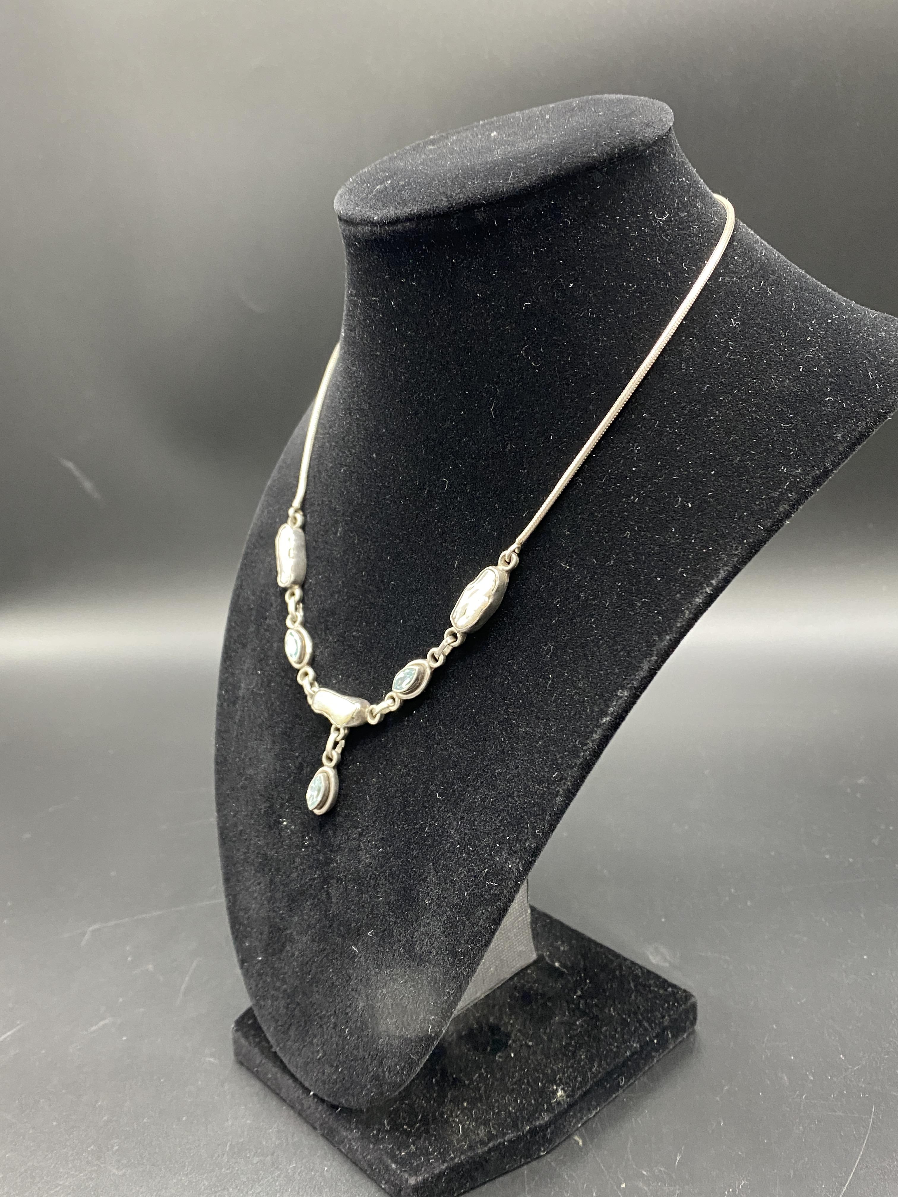 Silver necklace set with pearls - Image 4 of 4