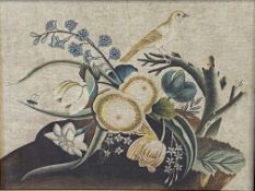 Two lithographs of birds, flowers and fruit