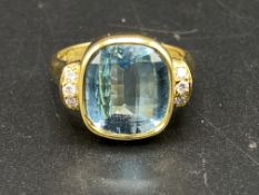 18ct gold, aquamarine and diamond ring,