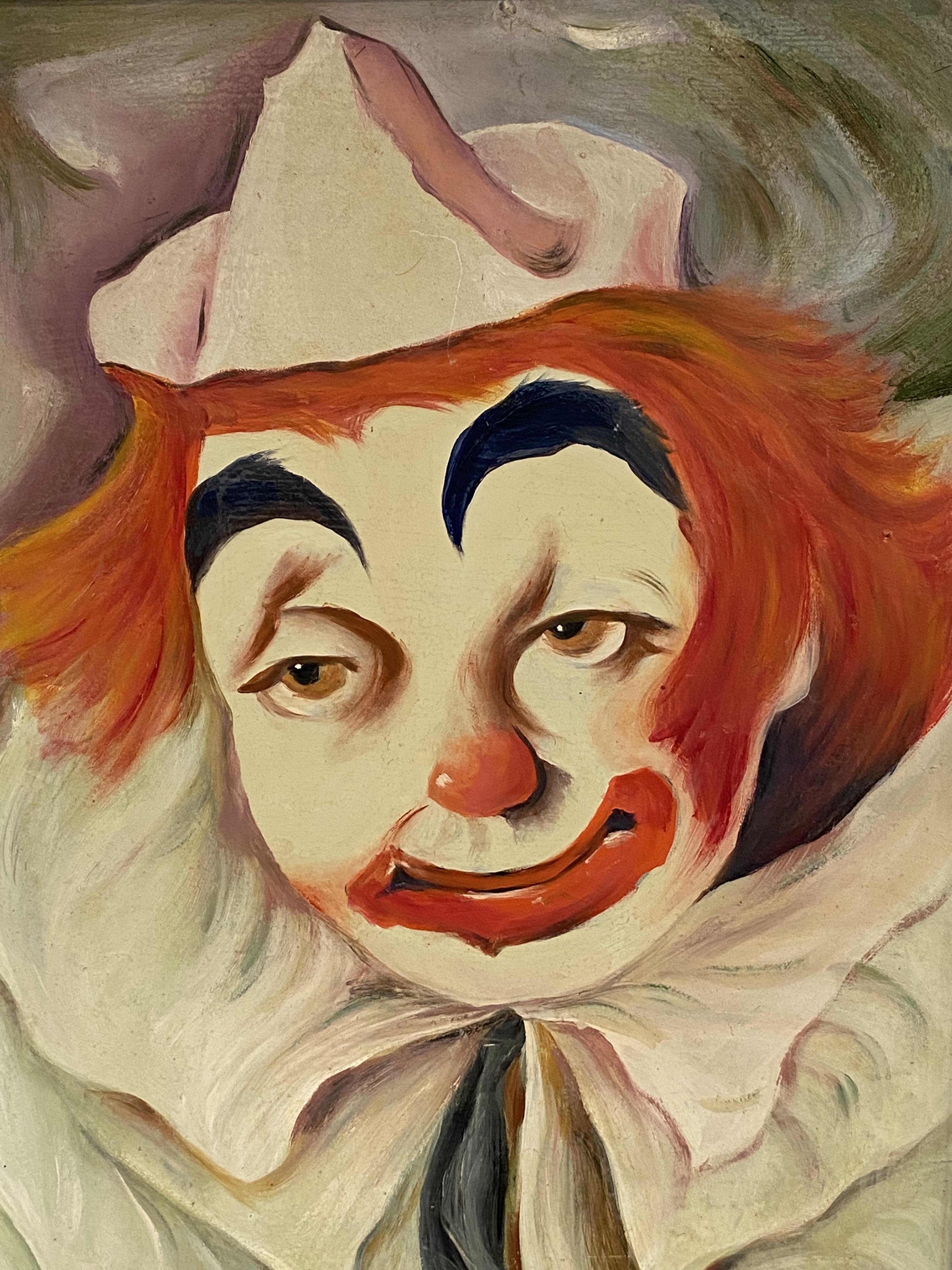 Framed oil on board of a clown