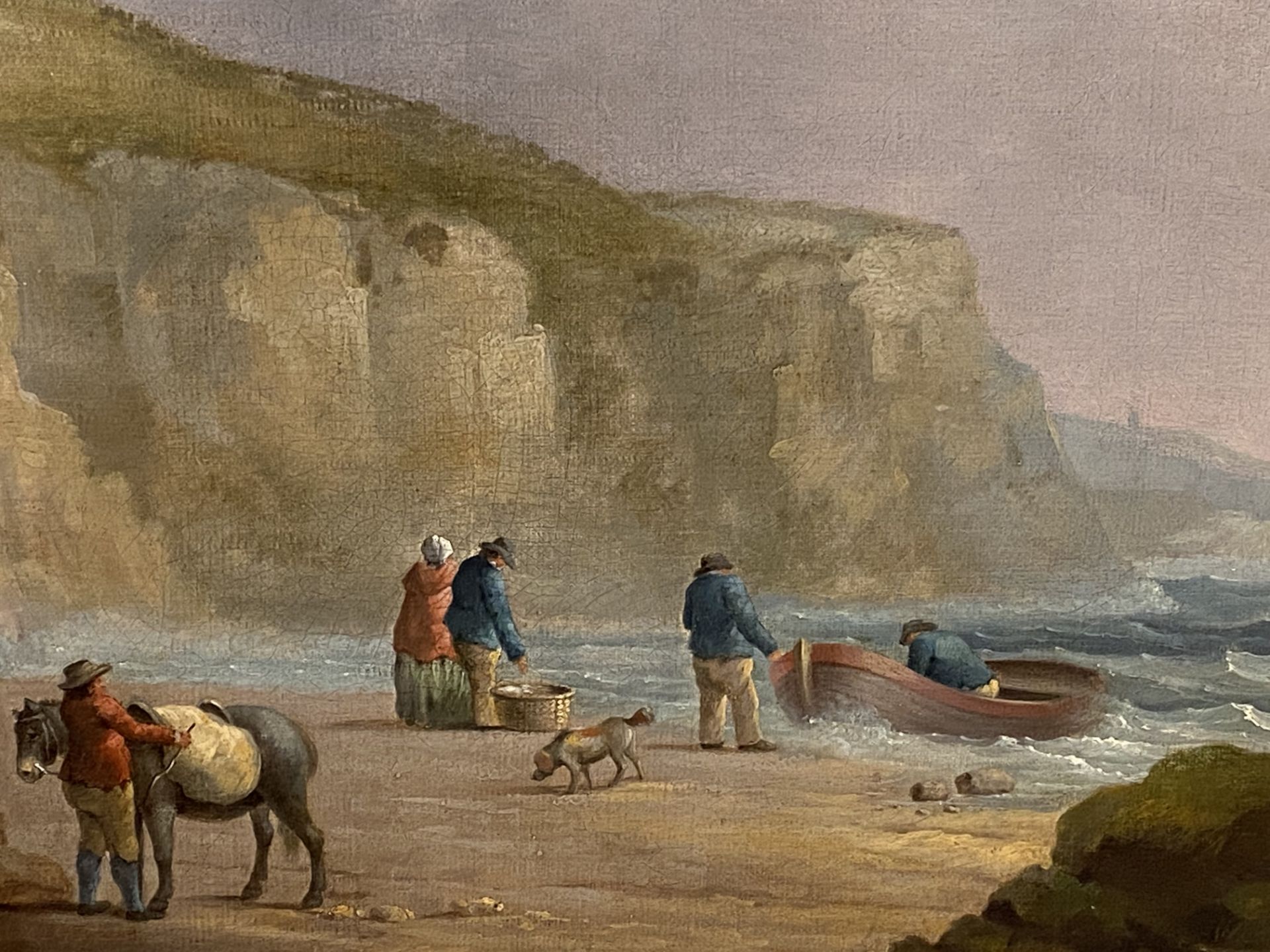 Attributed to George Morland, gilt framed oil on canvas of a coastal scene - Image 5 of 6