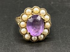 9ct gold, pearl and amethyst ring