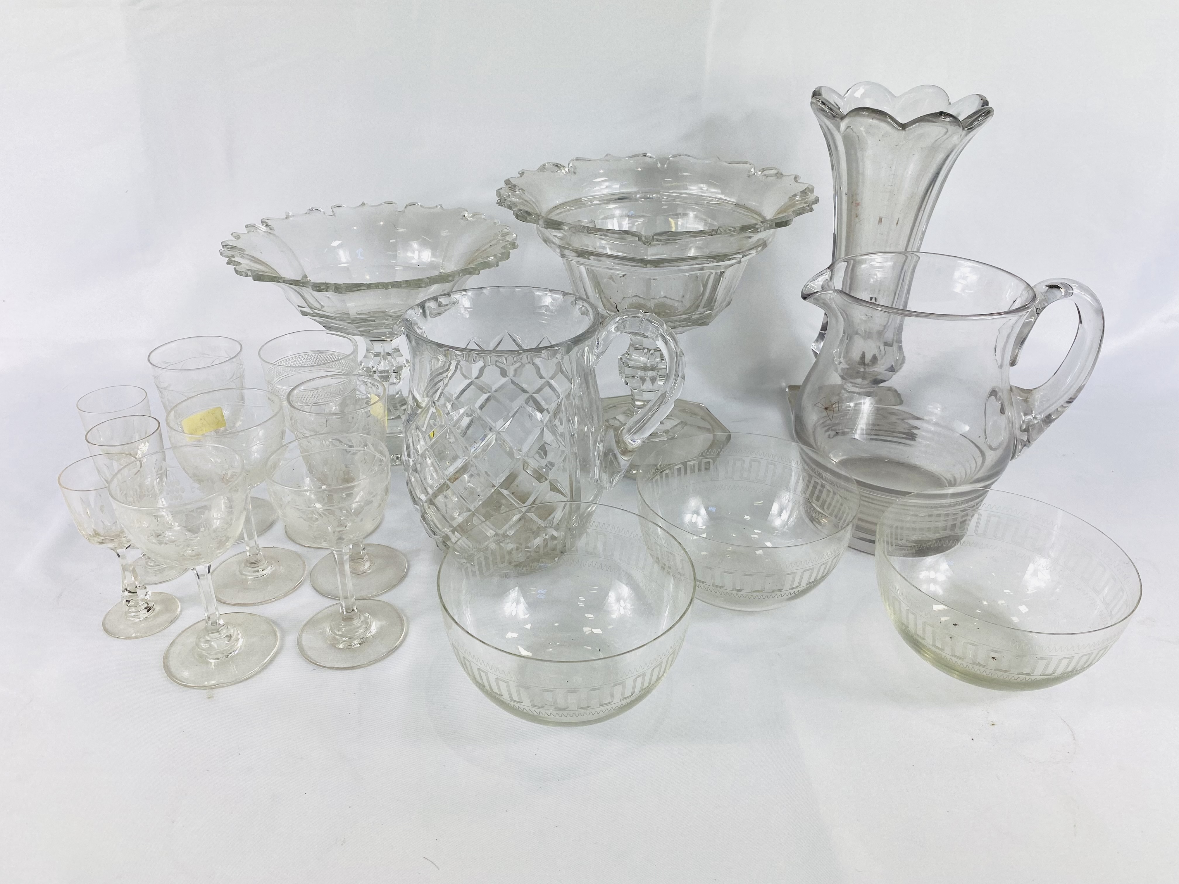Georgian cut glass monteith and other glass