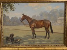 Oil on canvas of a racehorse