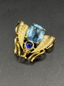 18ct gold, aquamarine, sapphire and diamond insect brooch