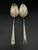 Pair of George III compote spoons