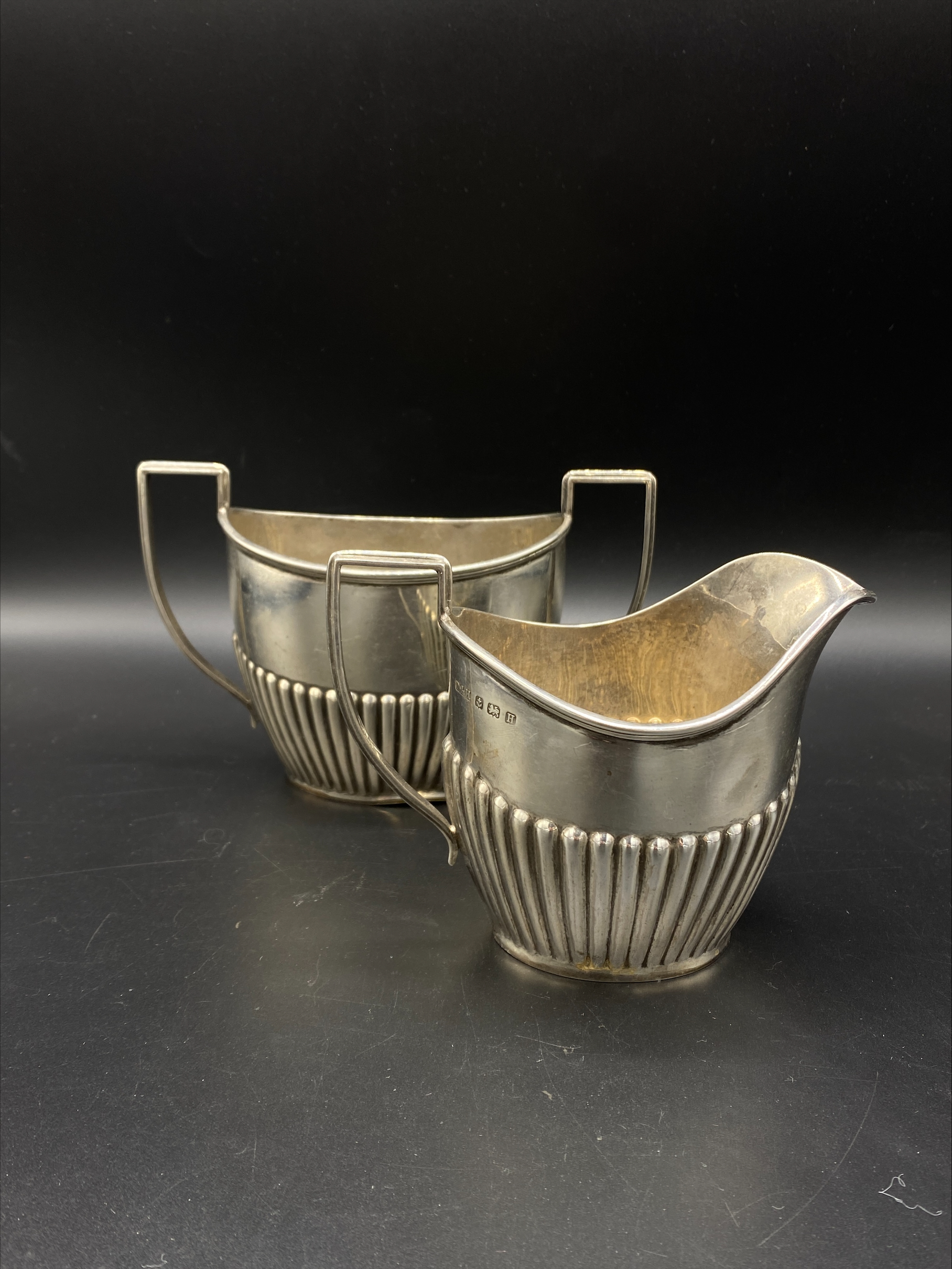 Deykin & Harrison silver cream and sugar bowl