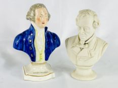 A parian ware bust together with a Staffordshire bust