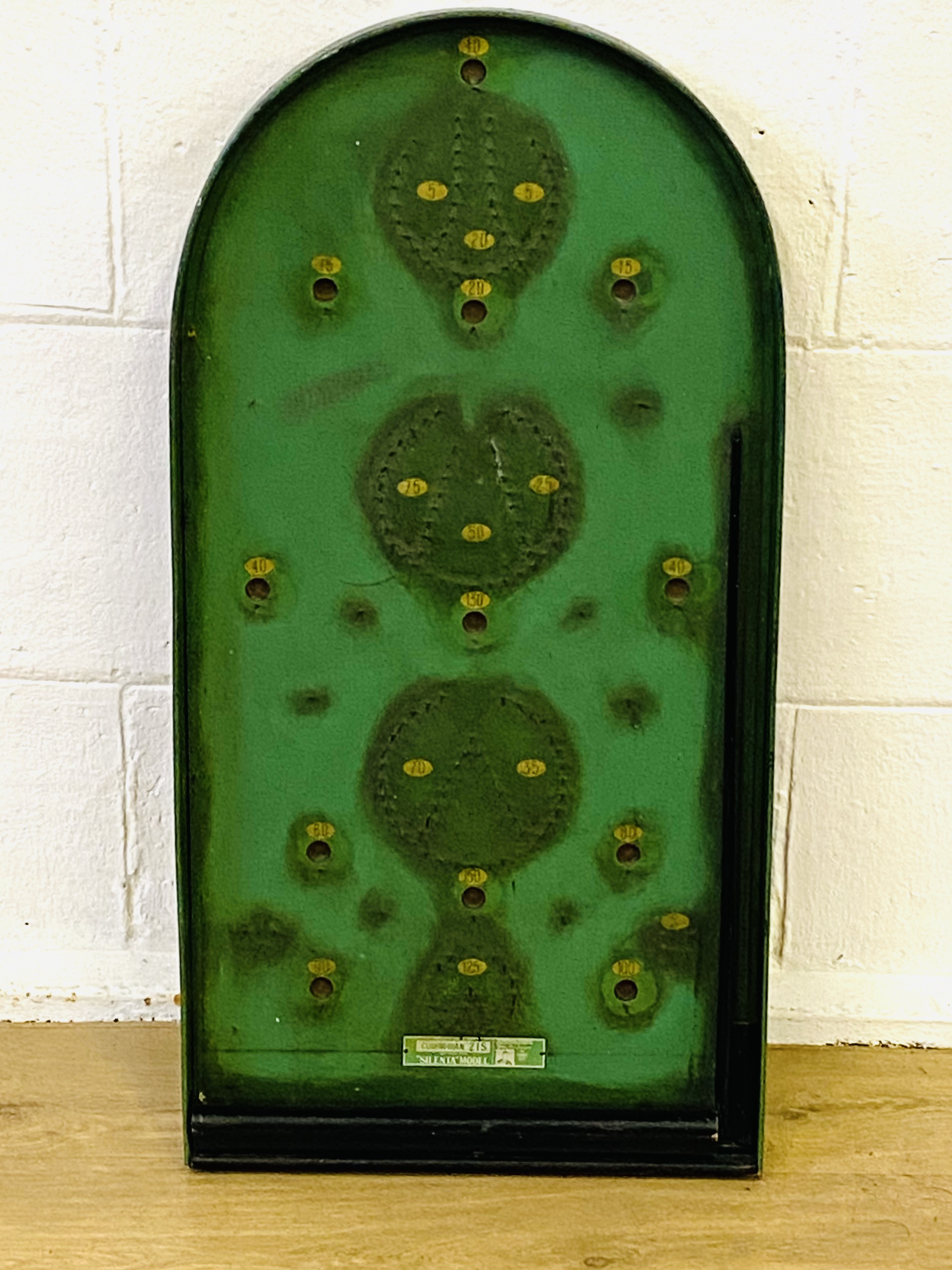 Mahogany bagatelle board together with a bagatelle board