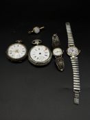 Dunhill quartz wristwatch together with two silver pocket watches and a fashion watch