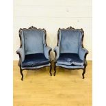 Pair of mahogany show wood upholstered armchairs