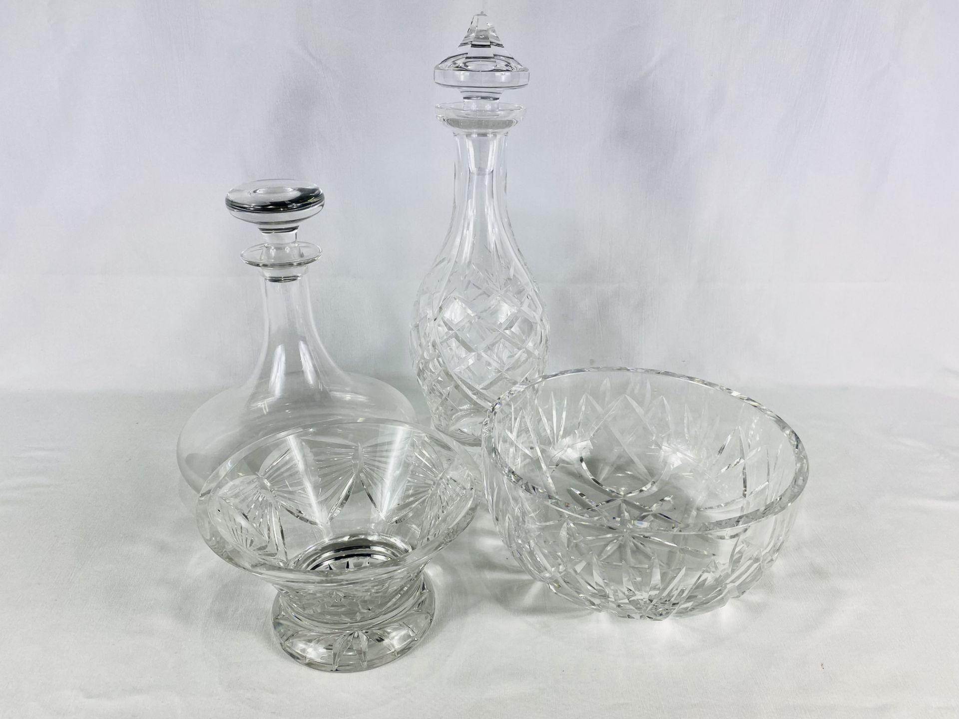 Two Waterford crystal bowl, a Waterford decanter and one other