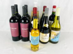 Ten bottles of mixed wines, together with a half bottle of wine