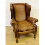 Leather style wingback armchair