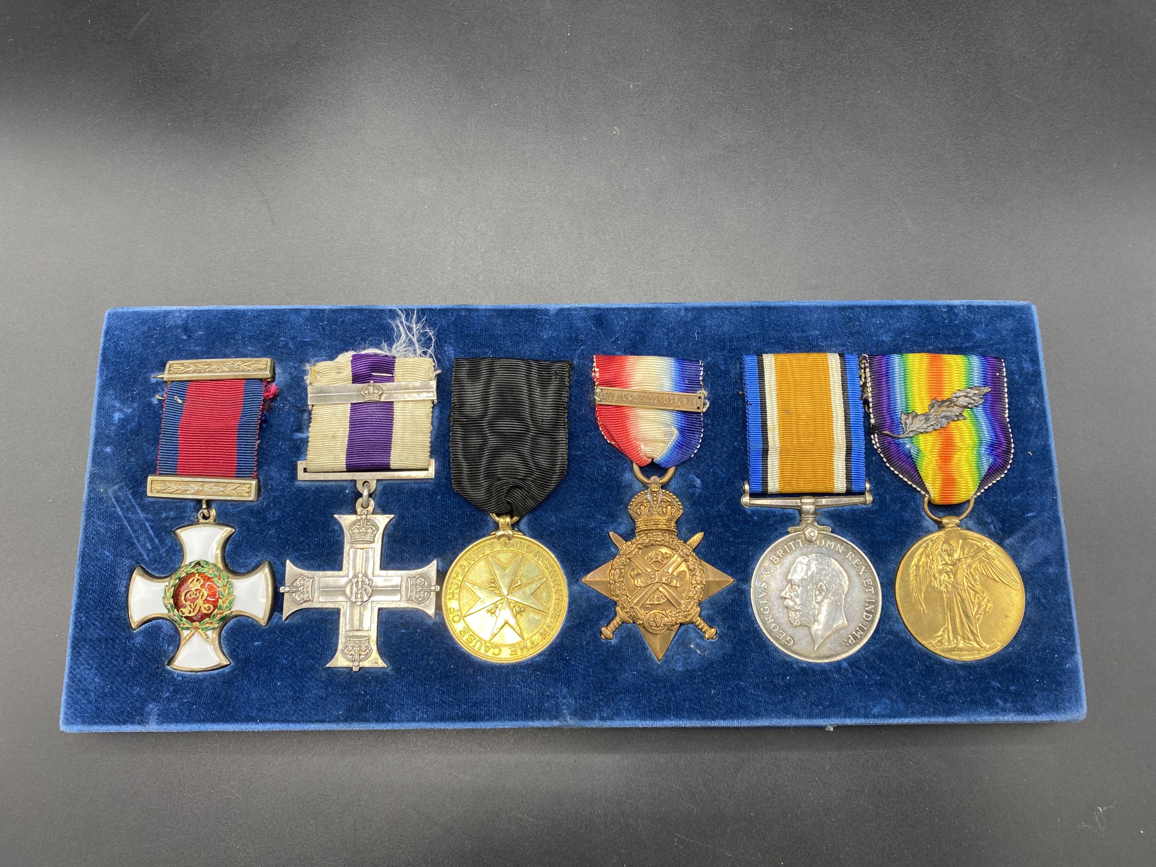 A medal presentation case containing six medals