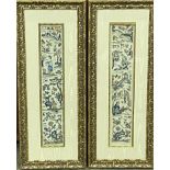 Two framed and glazed Oriental silk tapestries