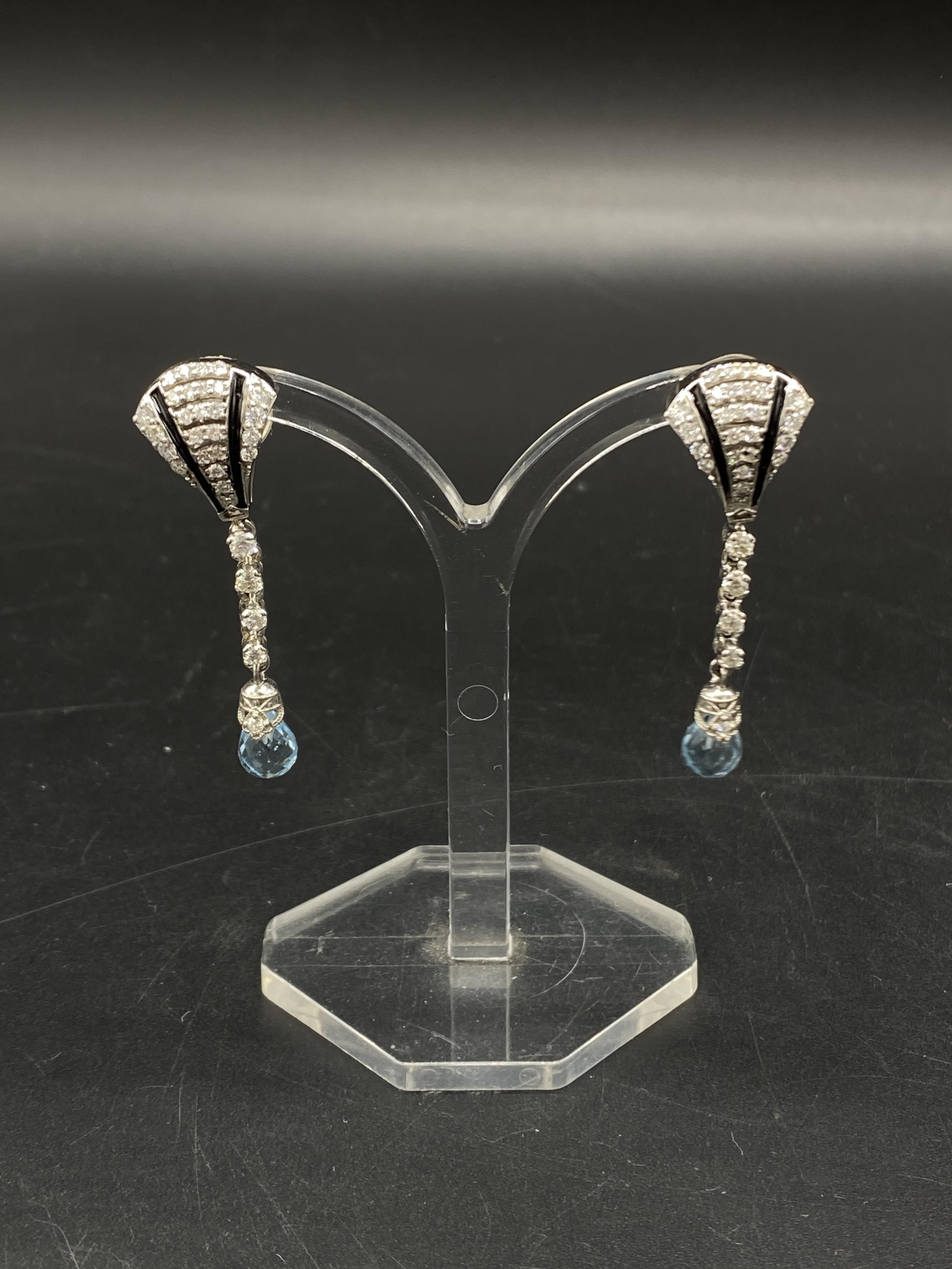 18ct white gold, diamond and aquamarine drop earrings