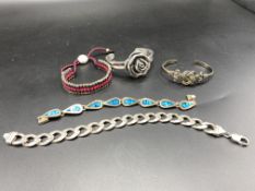Five silver bracelets and bangles