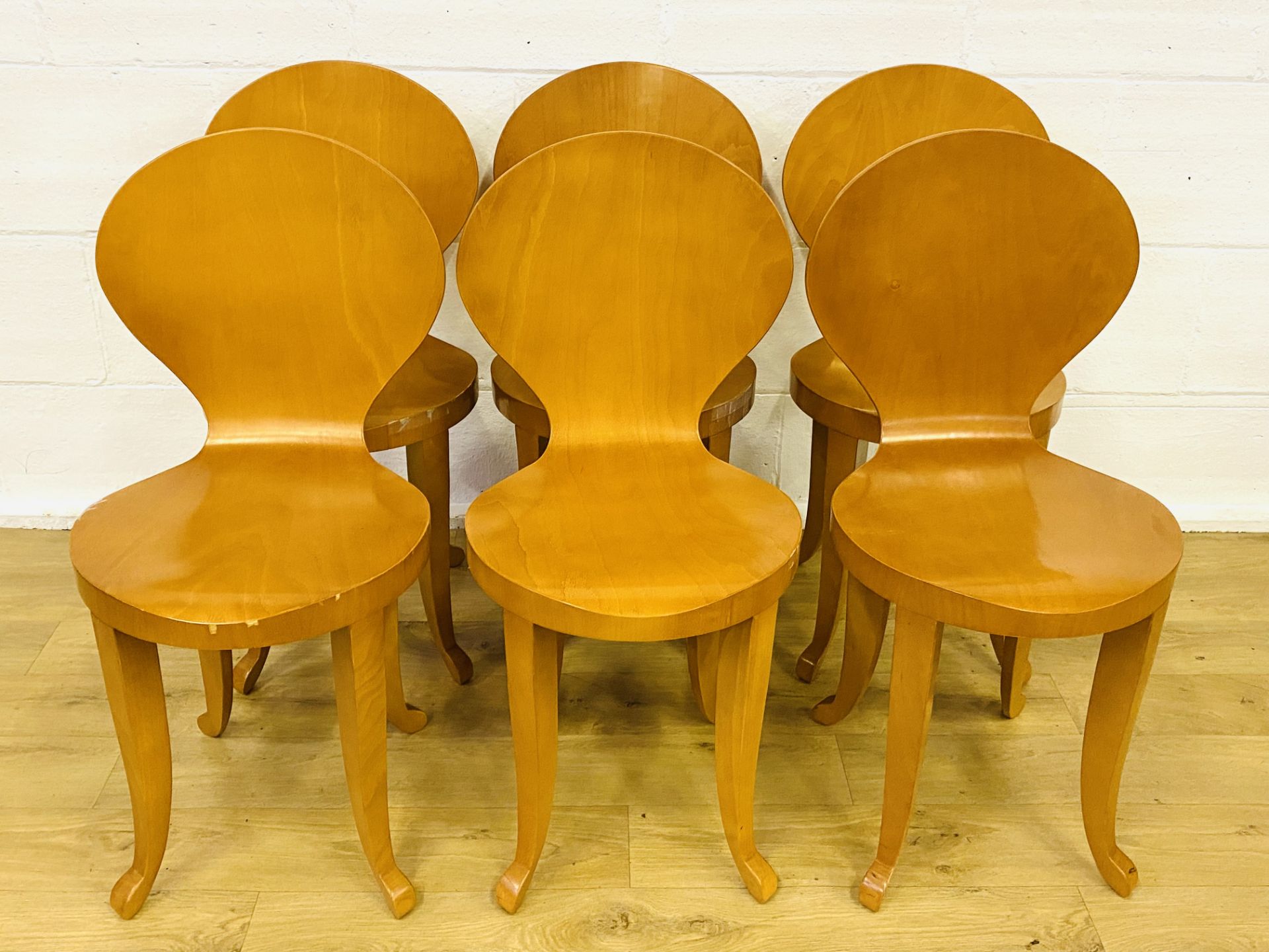 Six 'ant' style wood chairs