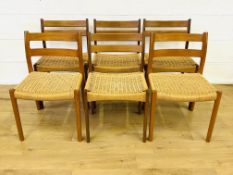 Set of four teak dining chairs together with two similar chairs