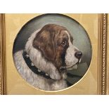 Framed and glazed oil painting of a dog