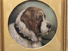 Framed and glazed oil painting of a dog