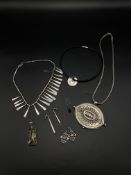 Georg Jensen necklace together with other silver and white metal jewellery