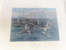 A set of four framed and glazed coloured engravings entitled "The First Steeplechase on Record"