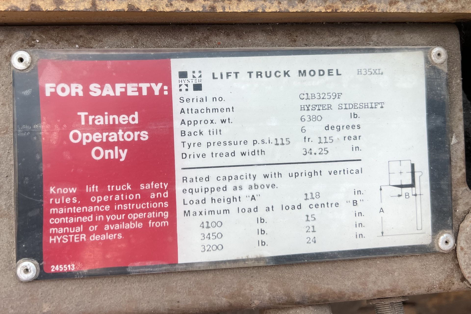 Hyster H35XL Diesel Counter Balance FLT - Image 2 of 2