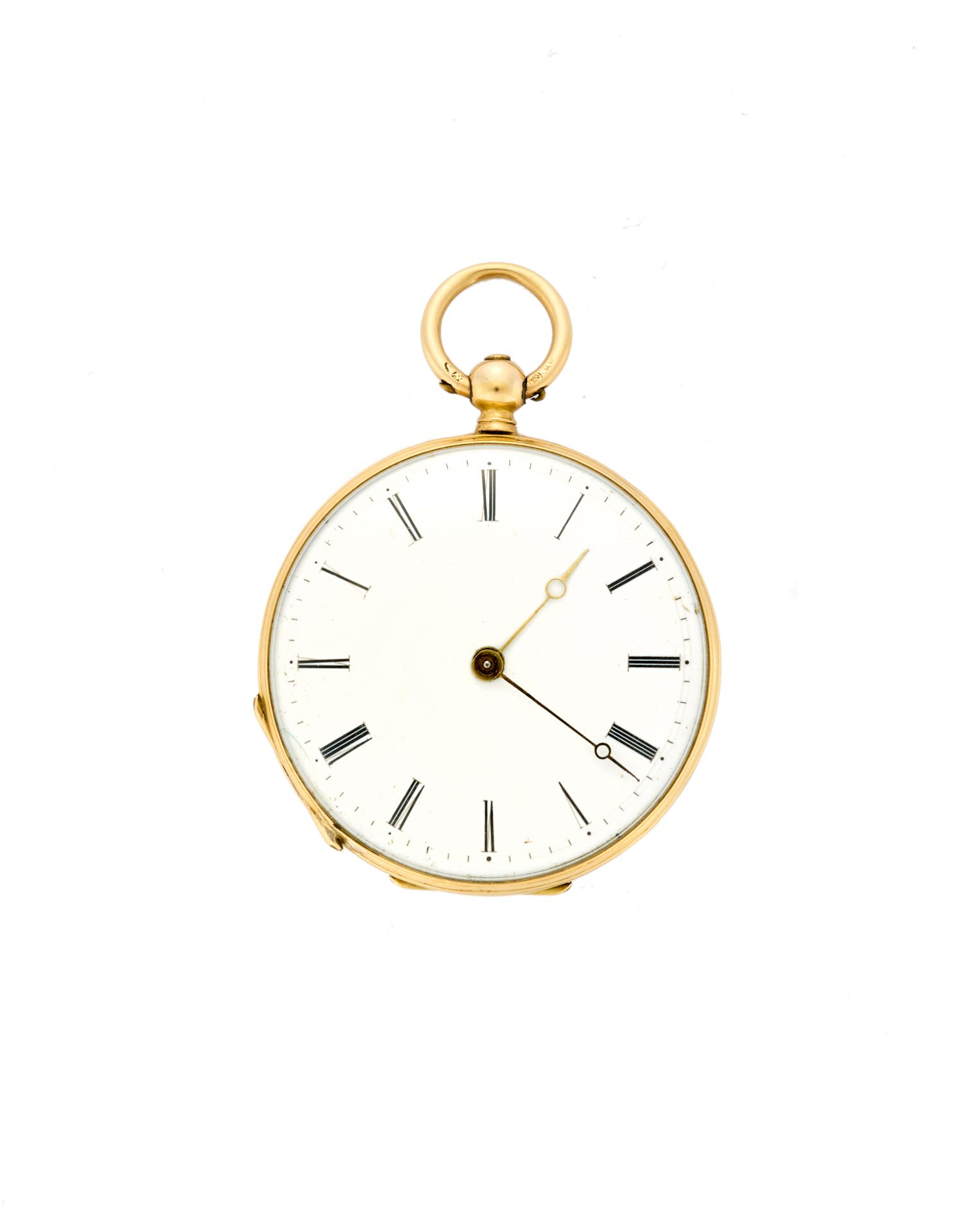 18K gold pocket watch20th centuryKey-wind movementwhite dial with painted roman numbersCase n.