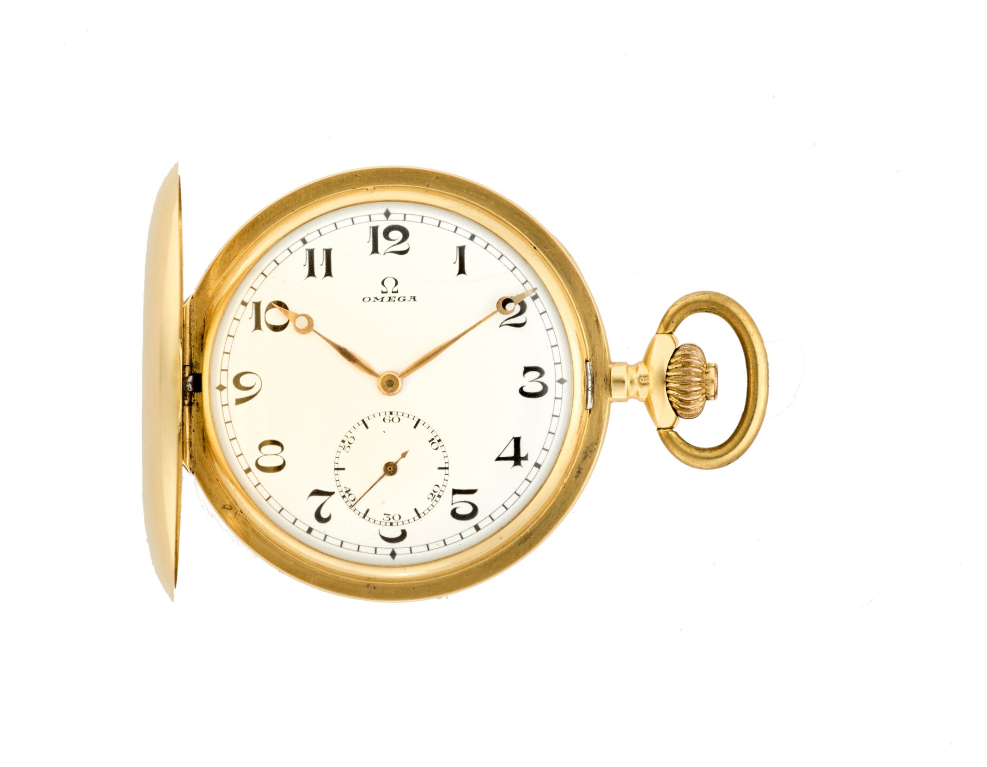 Omega18K gold pocket watch20th centuryDial and movement signedManual wind movementwhite dial with