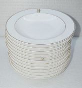 12 x PILLIVUYT Porcelain 27cm Pasta / Soup Plates In White Featuring 'Famous Branding' In Gold