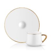 1 x 'Sufi' Set of 6 x Bone China Designer Turkish Coffee Cups And Saucers With Gold Edging