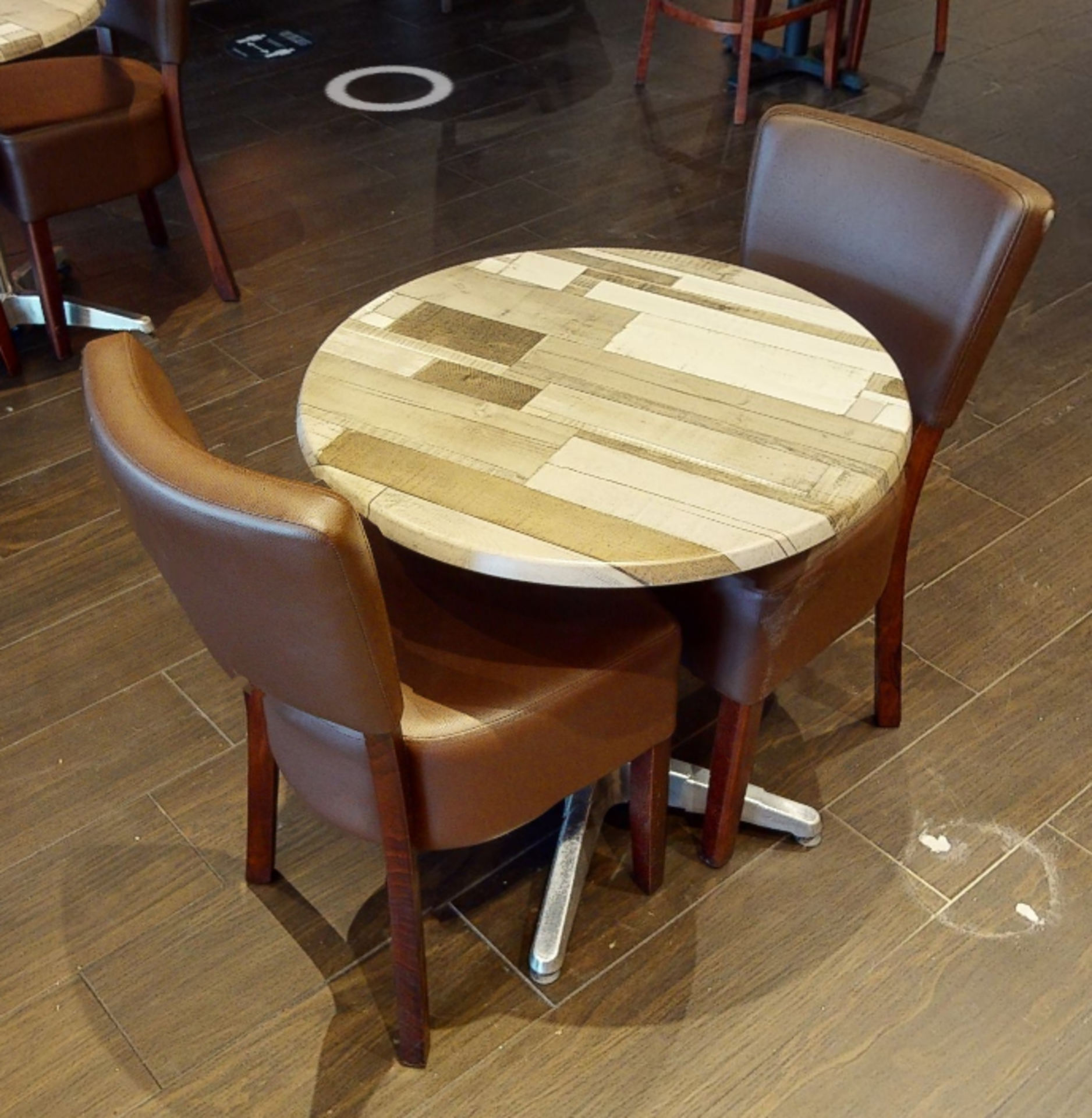 6 x Restaurant Chairs With Brown Leather Seat Pads and Padded Backrests - CL701 - Location: Ashton - Image 9 of 9