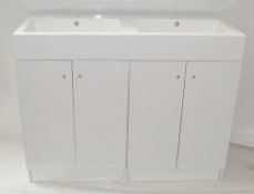 JOB LOT of 10 x Gloss White 1200mm 4-Door Double Basin Freestanding Bathroom Cabinets - New &