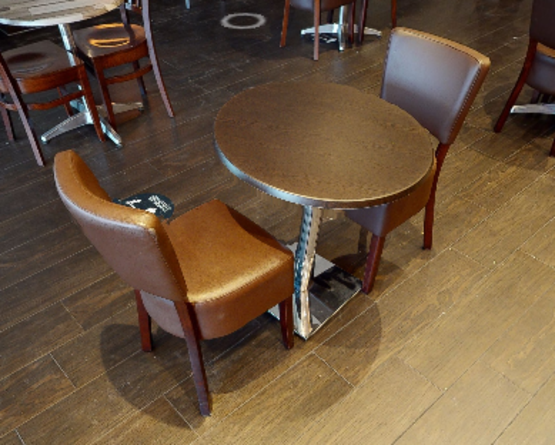 6 x Restaurant Chairs With Brown Leather Seat Pads and Padded Backrests - CL701 - Location: Ashton - Image 7 of 9