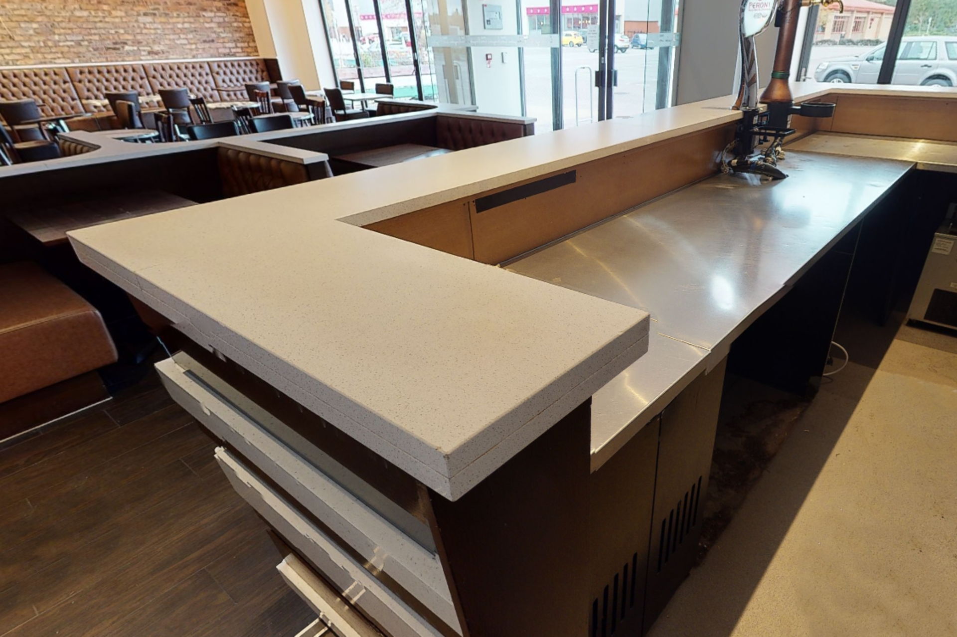 1 x Contemporary Bar Featuring Stone Bar Tops, Stainless Steel Backbar Worksurfaces and Double - Image 14 of 21