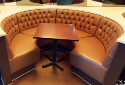 1 x Button Back C Shaped Seating Booth Upholstered in Tan Brown Leather - Approx Width: 200 cms -