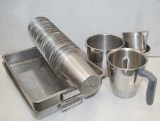 1 x Assorted Collection of Stainless Steel Trays, Jugs, Cups and Mixing Bowls For Commercial